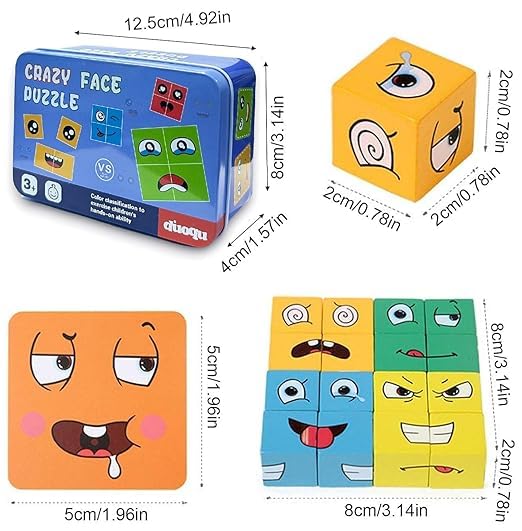Cube Wooden Puzzle Game Expressions Matching
