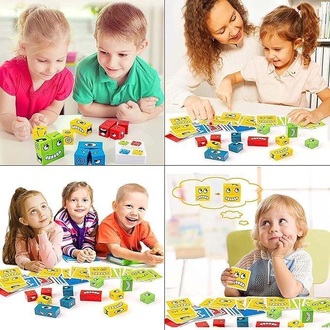 Cube Wooden Puzzle Game Expressions Matching