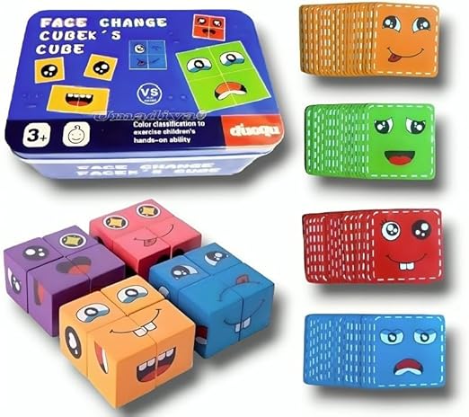 Cube Wooden Puzzle Game Expressions Matching