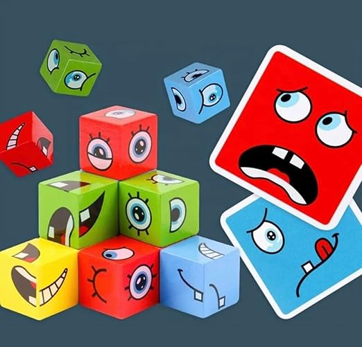 Cube Wooden Puzzle Game Expressions Matching