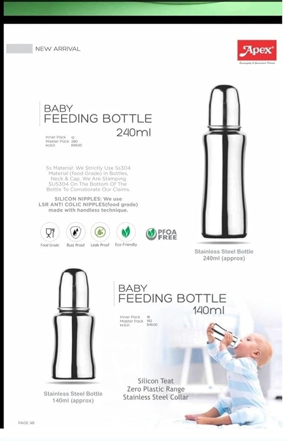 Stainless Steel Infant Baby Feeding Bottle