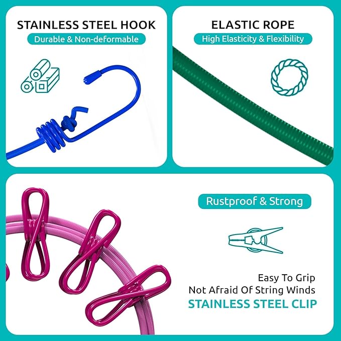 Cloth Drying Rope with Hooks