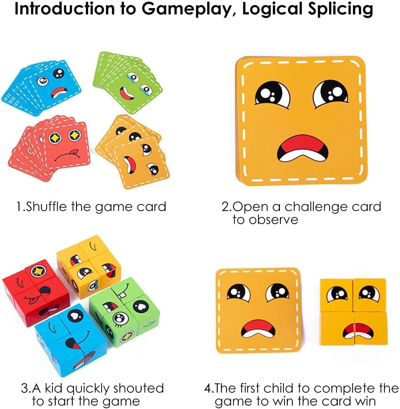Cube Wooden Puzzle Game Expressions Matching