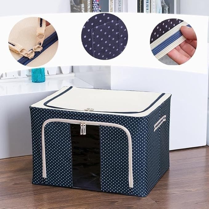 66 LTR Foldable Steel Frame Cloths Zip Organizer Bag 