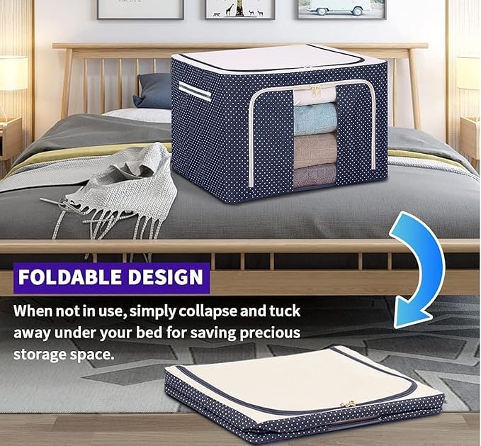 66 LTR Foldable Steel Frame Cloths Zip Organizer Bag 