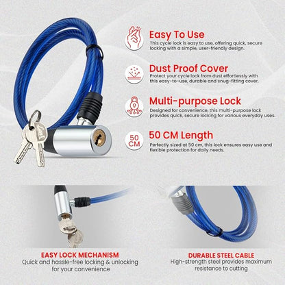 Multipurpose Cable Lock 50 CM Length for Cycles, Bikes, Helmets or Scooters Assorted Colour