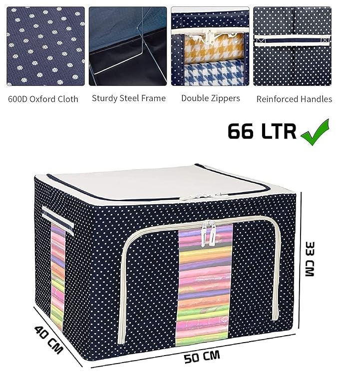 66 LTR Foldable Steel Frame Cloths Zip Organizer Bag 